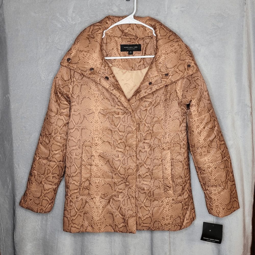 NEW Marc New York Andrew Marc caramel Python‎ Print puffer jacket XS coat